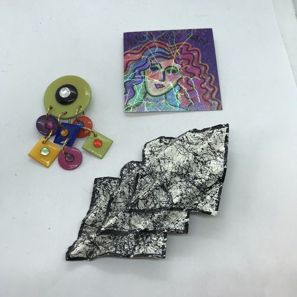 Vintage Lot Handmade Brooch Artisan Paper Craft Statement Mod Pop Art Jewelry - Picture 2 of 7